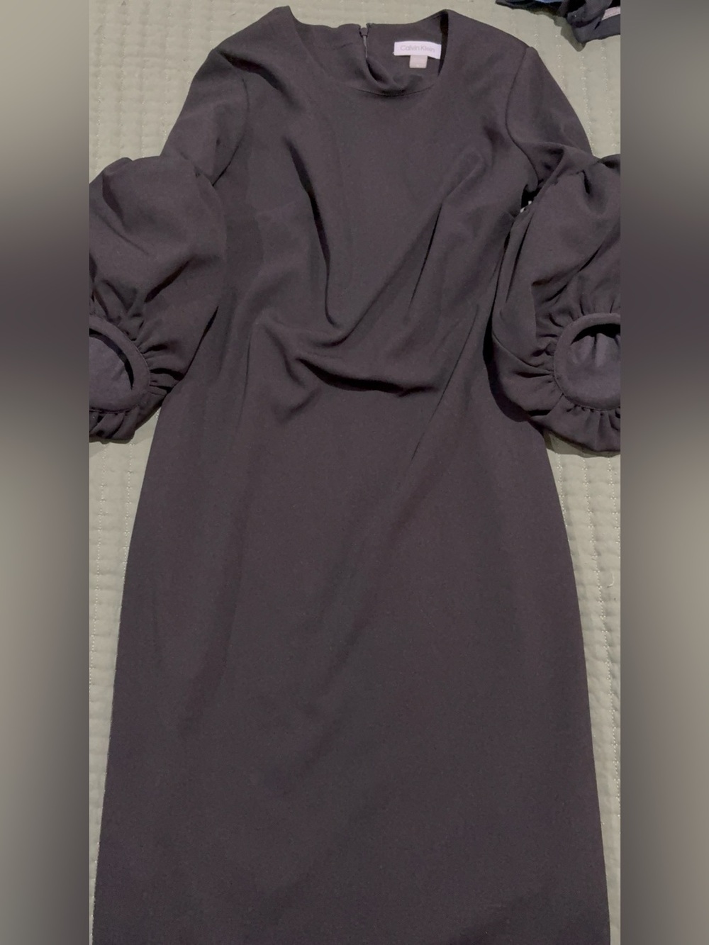 Calvin Klein Puff-Sleeve Shift Dress in Plum